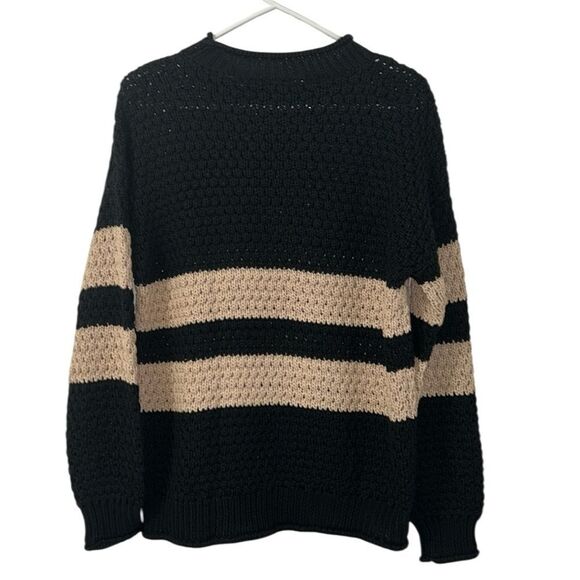 Knot Sisters Stripe Open Knit Black & Cream Sweater (Size Small) - Picture 4 of 6